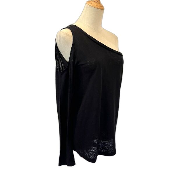 Sanctuary One Shoulder Sleeve 100% Linen Top Black XS Cold Shoulder NEW NWT - Picture 1 of 8